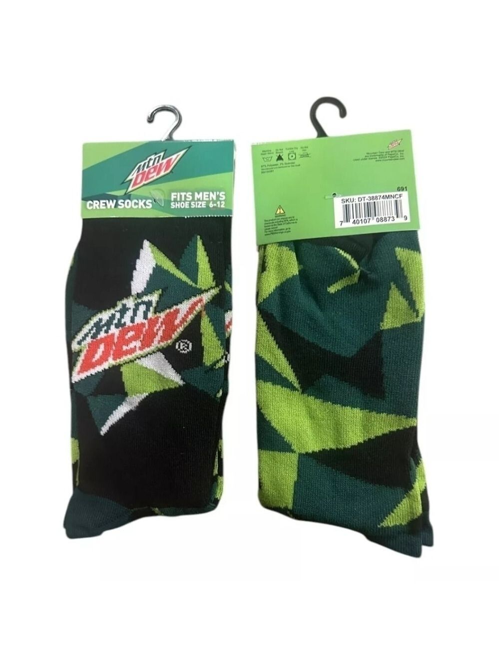 4/$25 Mountain Dew Soda Novelty Crew Socks Unisex Gender Neutral New